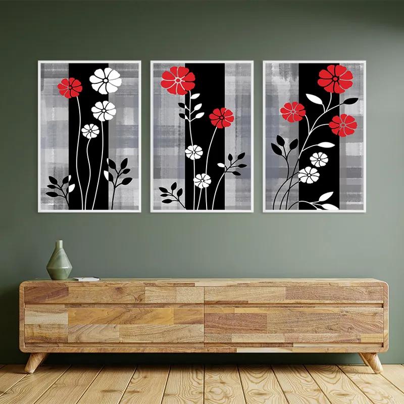 Mehrteiliges Leinwandbild Whitend Red Flowers mockup 2