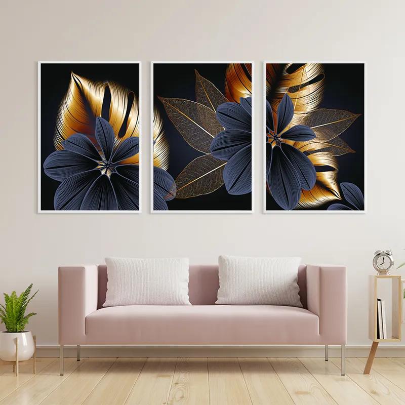 Mehrteiliges Leinwandbild Blacknd Gold Flower mockup 3