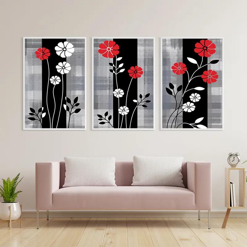 Mehrteiliges Leinwandbild Whitend Red Flowers mockup 3