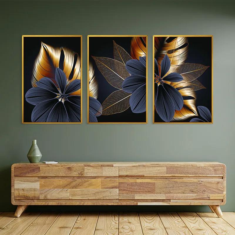 Mehrteiliges Leinwandbild Blacknd Gold Flower mockup 2