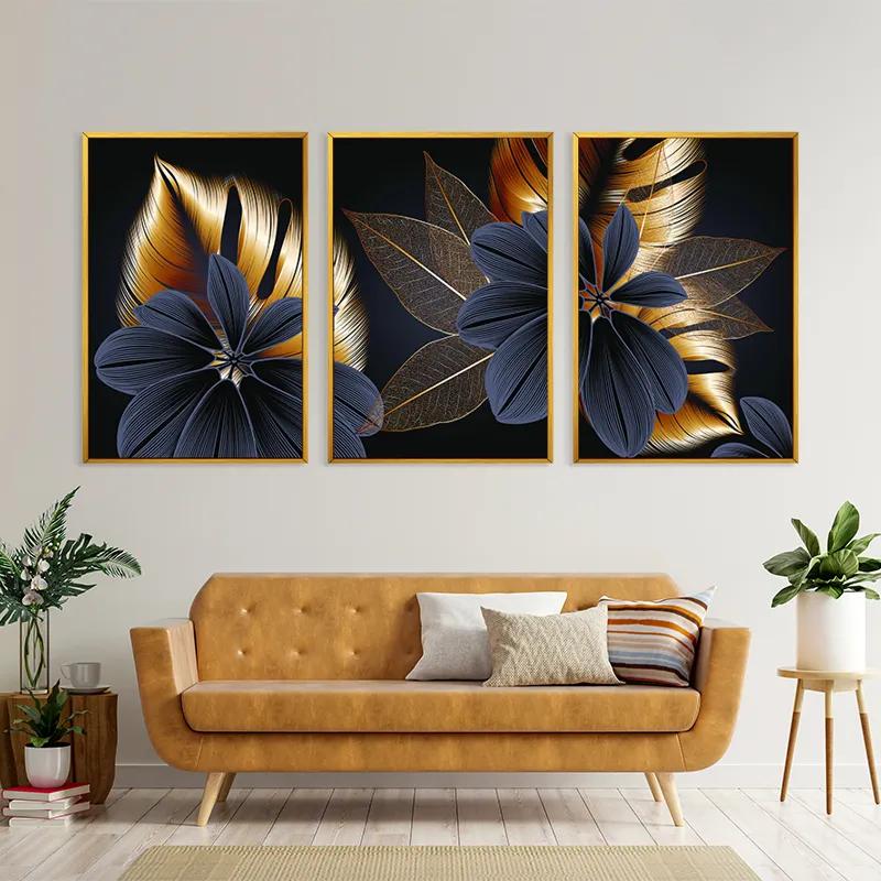 Mehrteiliges Leinwandbild Blacknd Gold Flower mockup 4