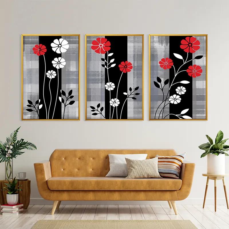 Mehrteiliges Leinwandbild Whitend Red Flowers mockup 4
