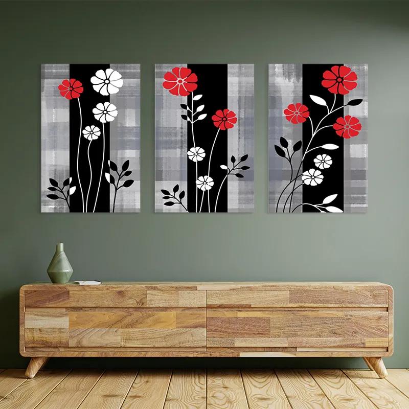 Mehrteiliges Leinwandbild Whitend Red Flowers mockup 2