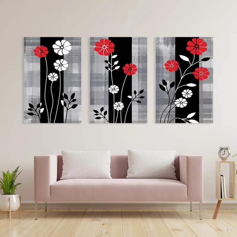 Mehrteiliges Leinwandbild Whitend Red Flowers mockup 3