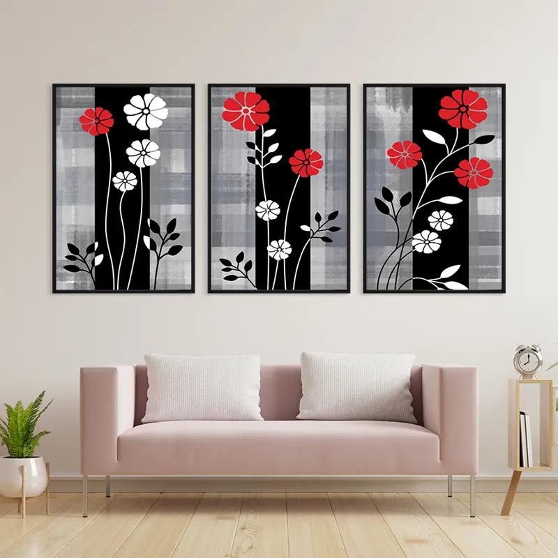 Mehrteiliges Leinwandbild Whitend Red Flowers mockup 3