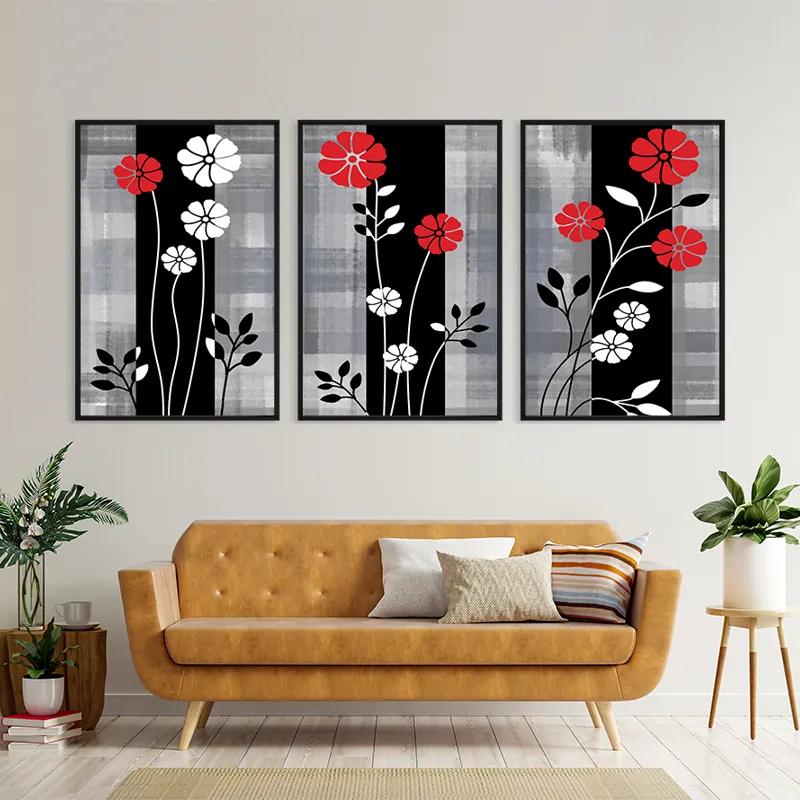 Mehrteiliges Leinwandbild Whitend Red Flowers mockup 4