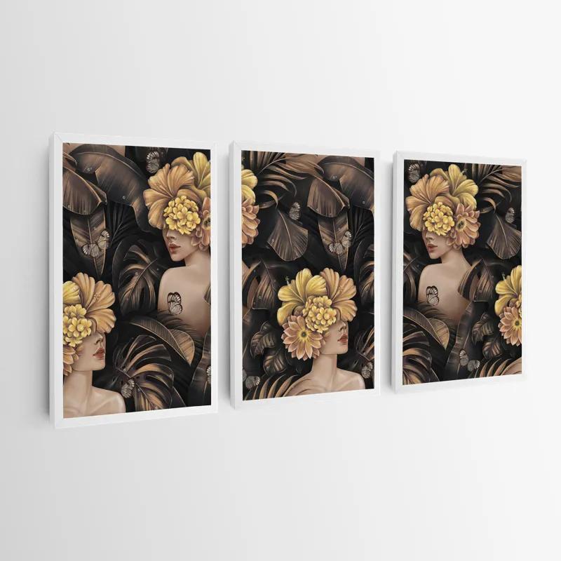 Mehrteiliges Leinwandbild Golden Flower Girls mockup 0