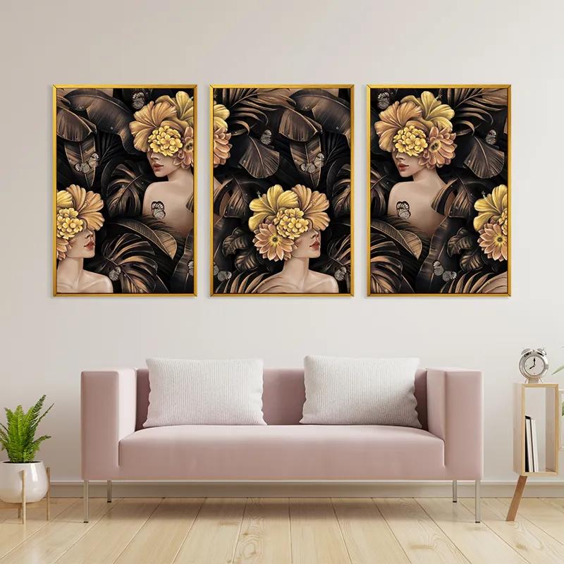 Mehrteiliges Leinwandbild Golden Flower Girls mockup 3