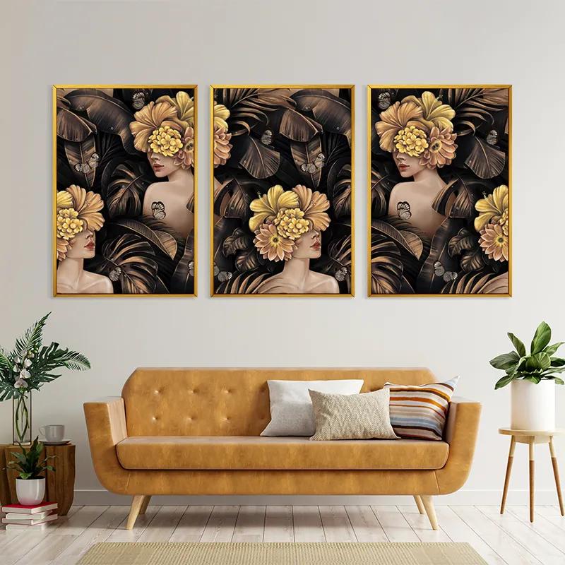 Mehrteiliges Leinwandbild Golden Flower Girls mockup 4