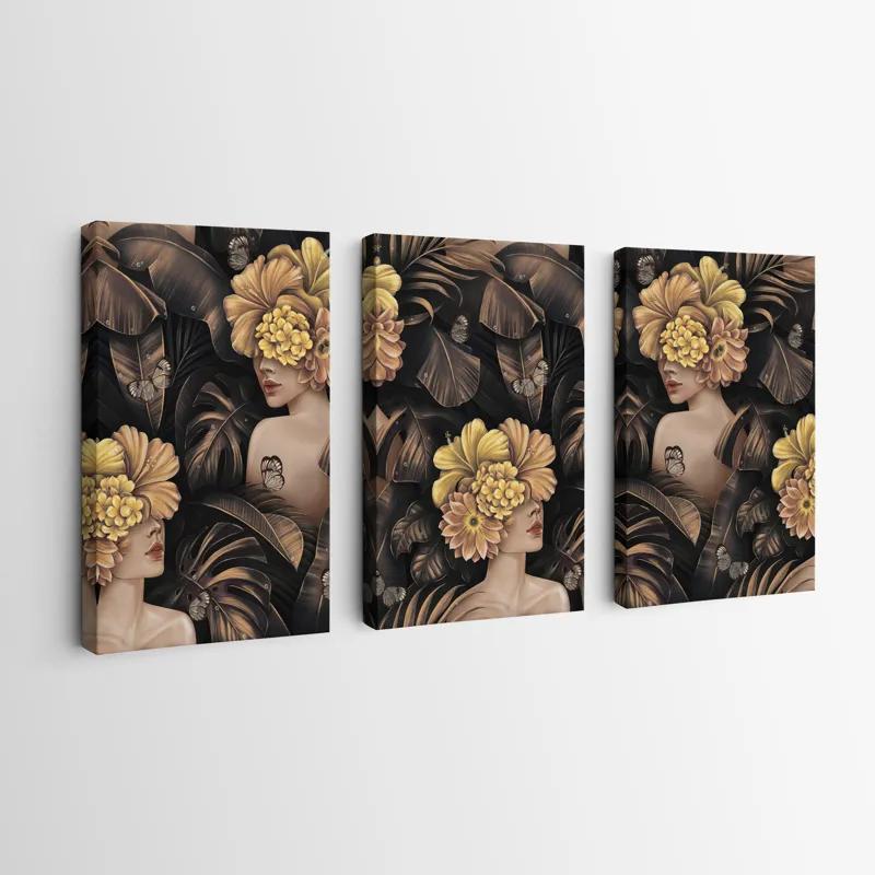 Mehrteiliges Leinwandbild Golden Flower Girls mockup 0