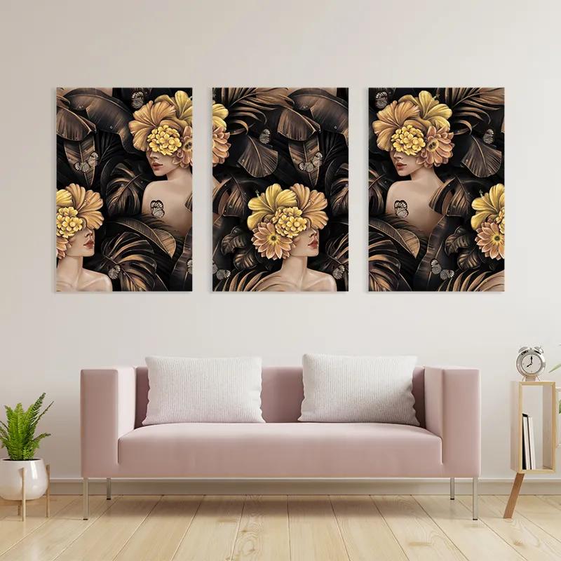 Mehrteiliges Leinwandbild Golden Flower Girls mockup 3