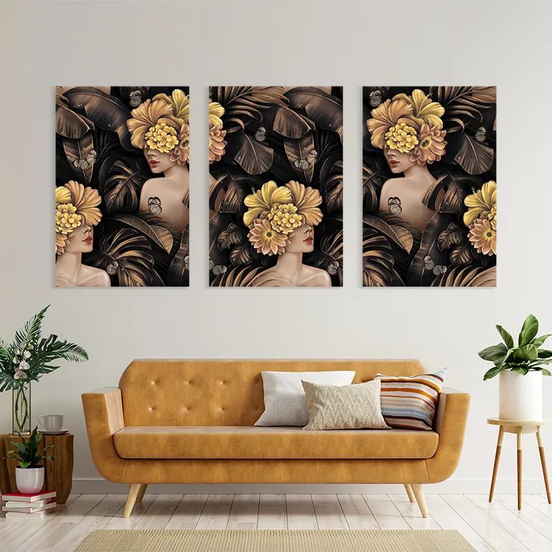 Mehrteiliges Leinwandbild Golden Flower Girls mockup 4