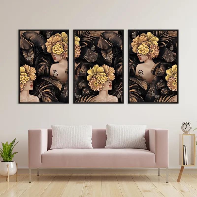 Mehrteiliges Leinwandbild Golden Flower Girls mockup 3