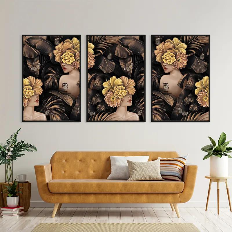 Mehrteiliges Leinwandbild Golden Flower Girls mockup 4