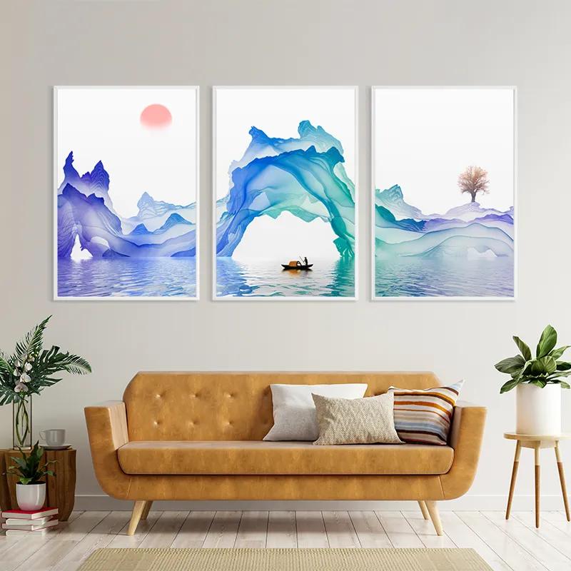 Mehrteiliges Leinwandbild Abstract Purple Lake mockup 4