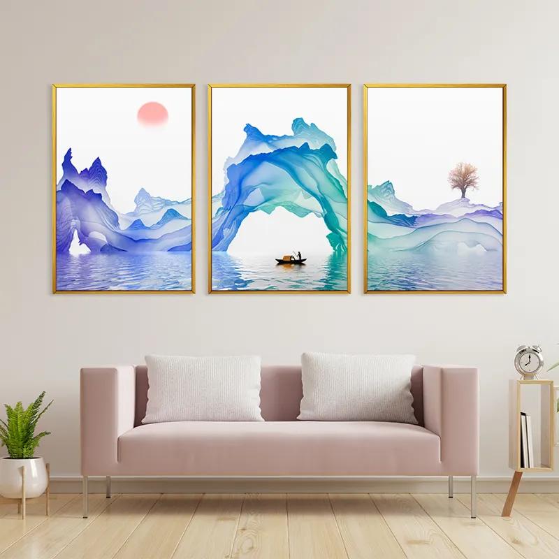 Mehrteiliges Leinwandbild Abstract Purple Lake mockup 3