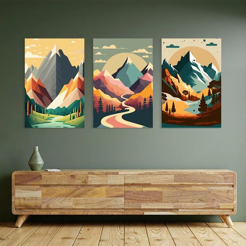 Mehrteiliges Leinwandbild Colorful Mountain Set mockup 2