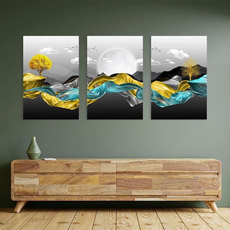 Mehrteiliges Leinwandbild Gold Mountain Waves mockup 2