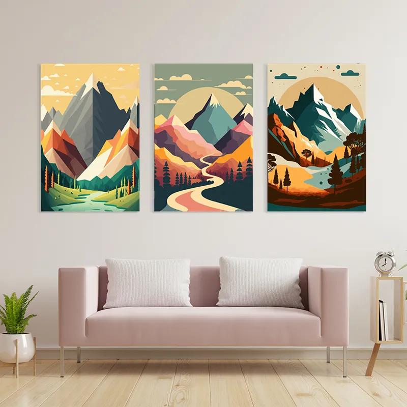 Mehrteiliges Leinwandbild Colorful Mountain Set mockup 3