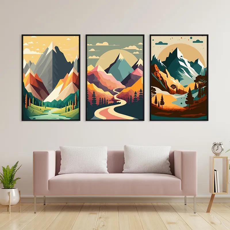 Mehrteiliges Leinwandbild Colorful Mountain Set mockup 3
