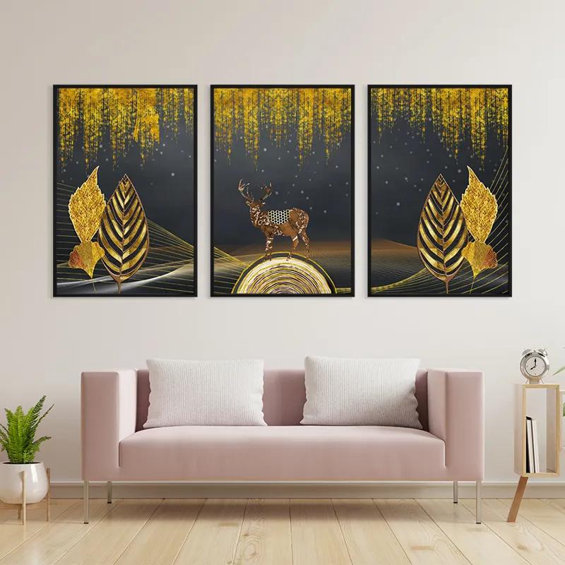Mehrteiliges Leinwandbild Golden Deer mockup 3