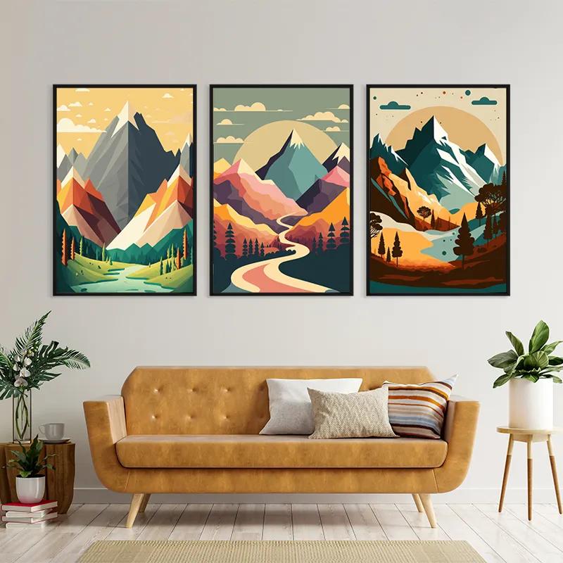 Mehrteiliges Leinwandbild Colorful Mountain Set mockup 4