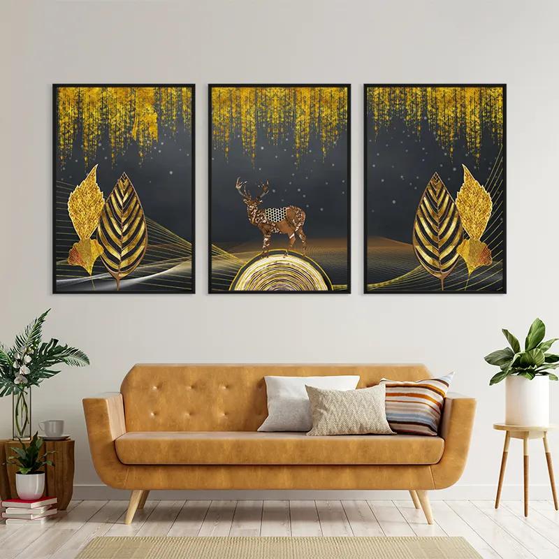 Mehrteiliges Leinwandbild Golden Deer mockup 4