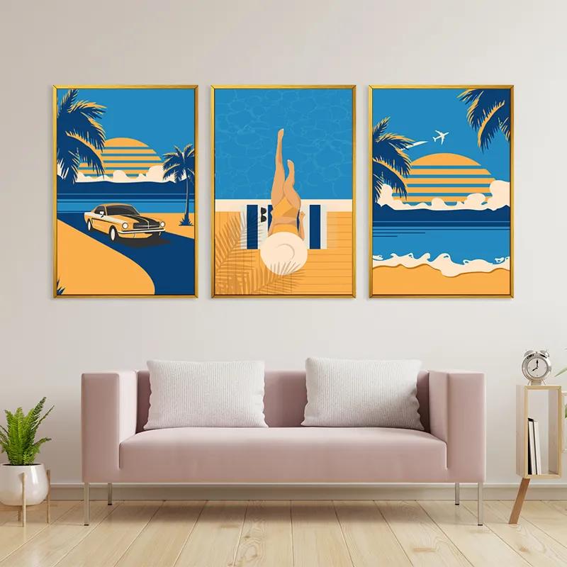 Mehrteiliges Leinwandbild Summer Retro Set mockup 3