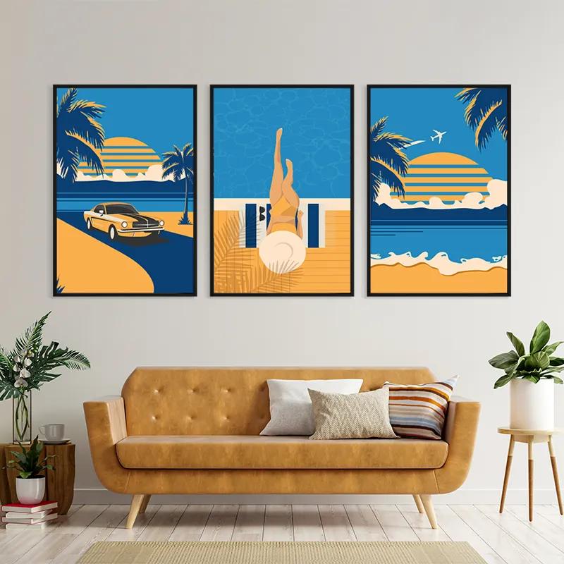 Mehrteiliges Leinwandbild Summer Retro Set mockup 4