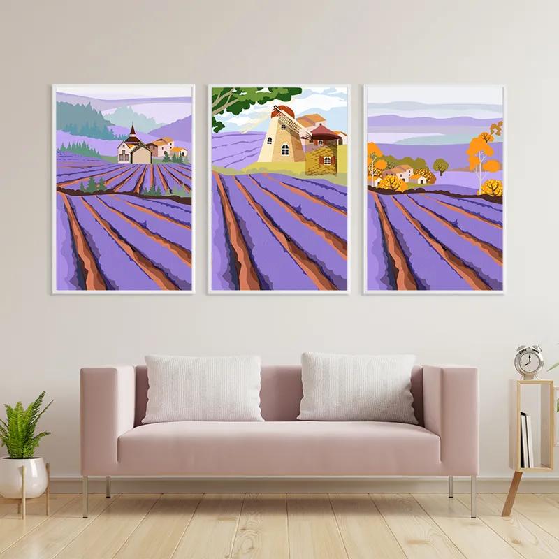 Mehrteiliges Leinwandbild Purple Rural Field mockup 3