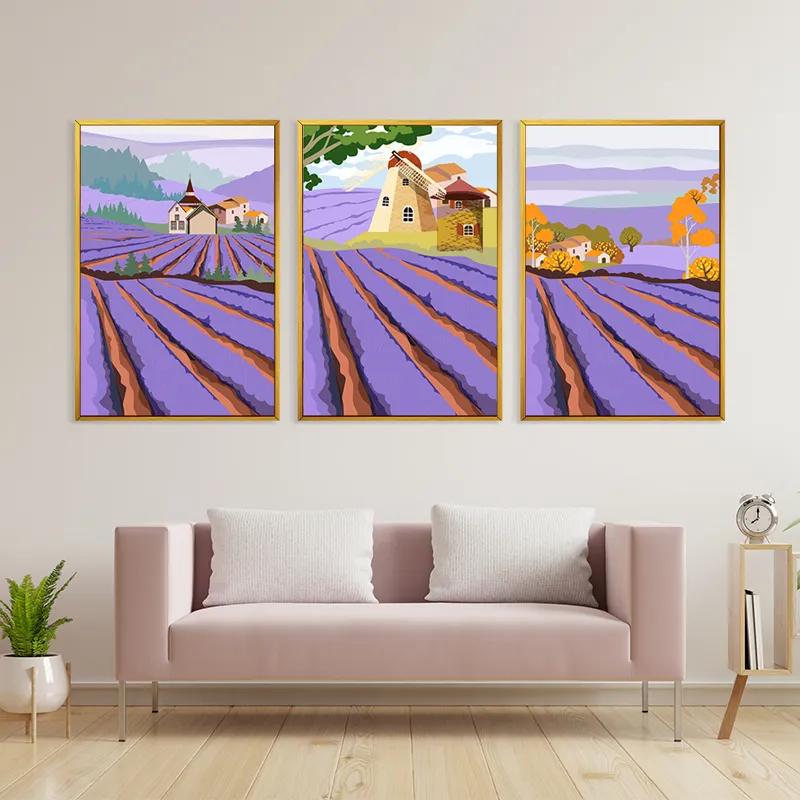 Mehrteiliges Leinwandbild Purple Rural Field mockup 3