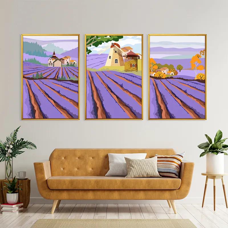 Mehrteiliges Leinwandbild Purple Rural Field mockup 4
