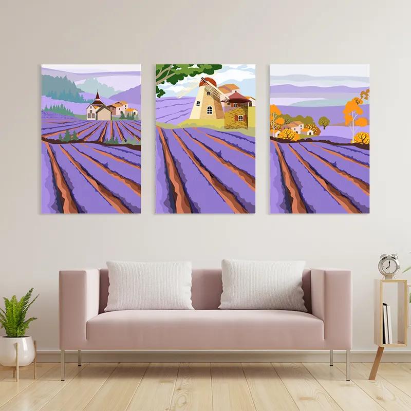 Mehrteiliges Leinwandbild Purple Rural Field mockup 3