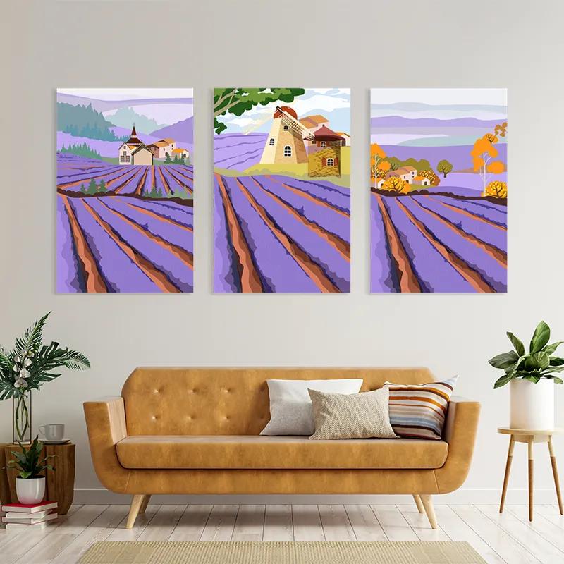 Mehrteiliges Leinwandbild Purple Rural Field mockup 4