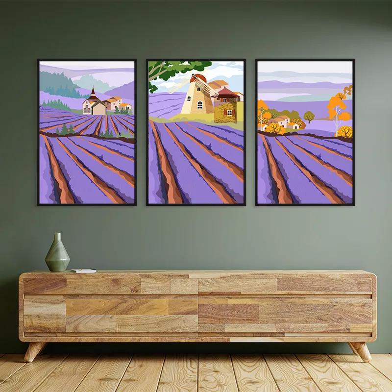 Mehrteiliges Leinwandbild Purple Rural Field mockup 2