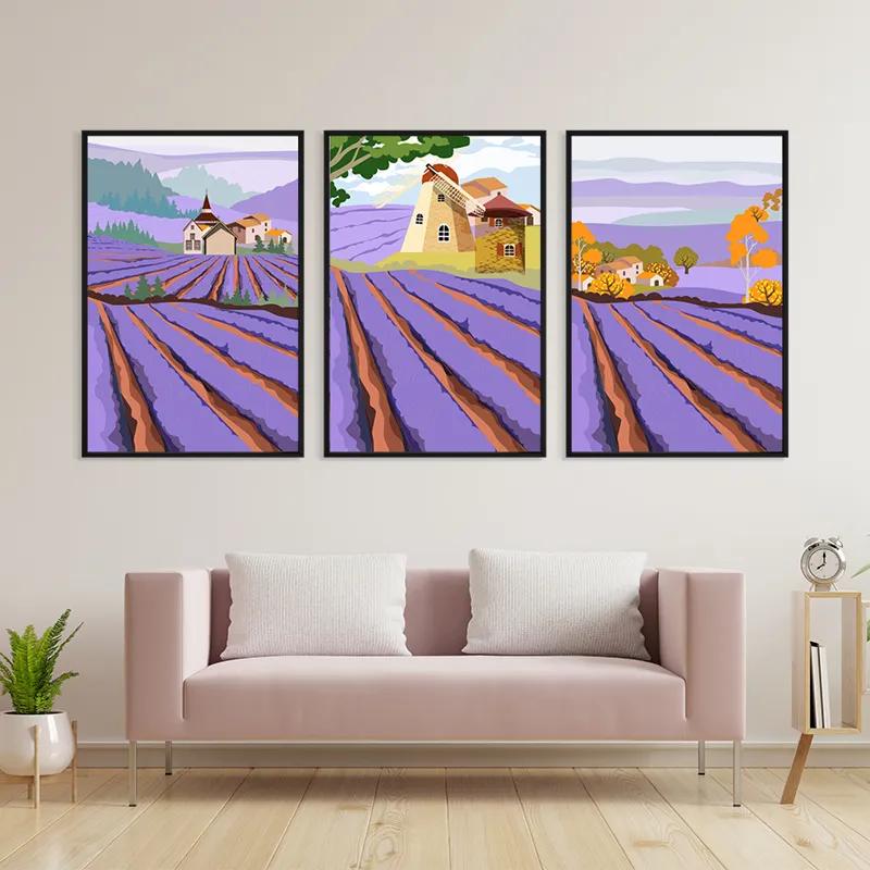 Mehrteiliges Leinwandbild Purple Rural Field mockup 3