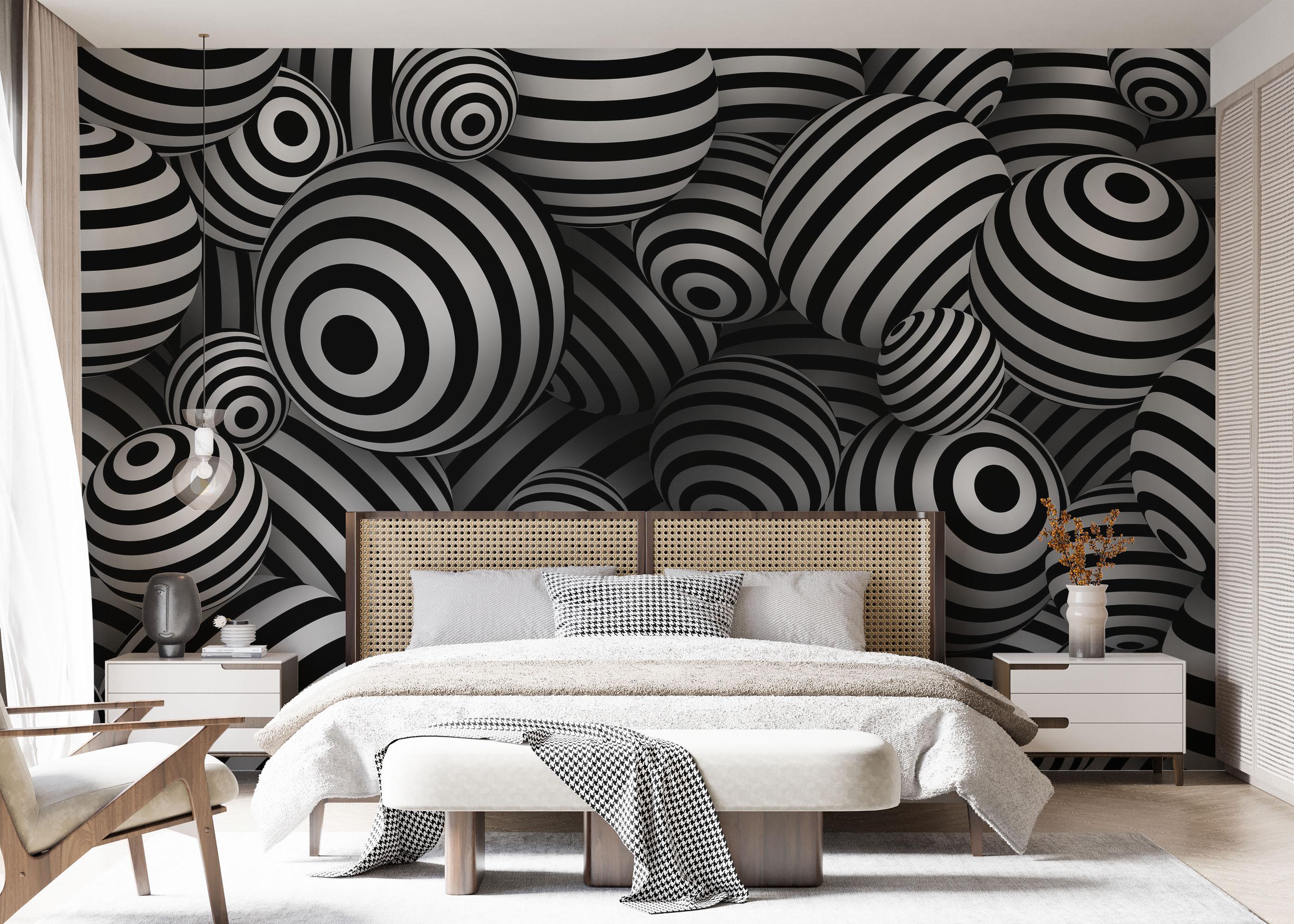 Fototapete Black White 3d Balls mockup 7