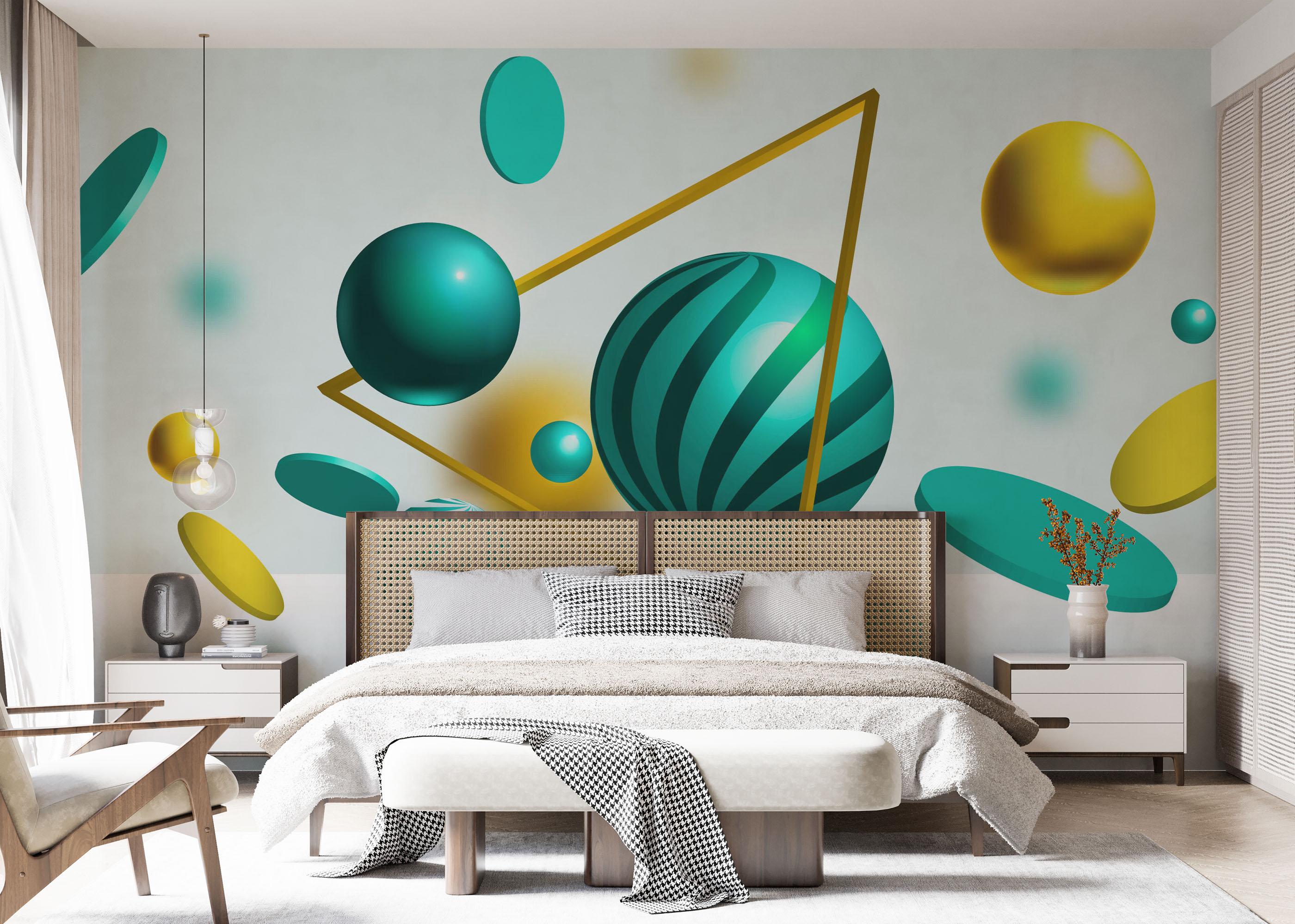 Fototapete Floating Green Balls mockup 7