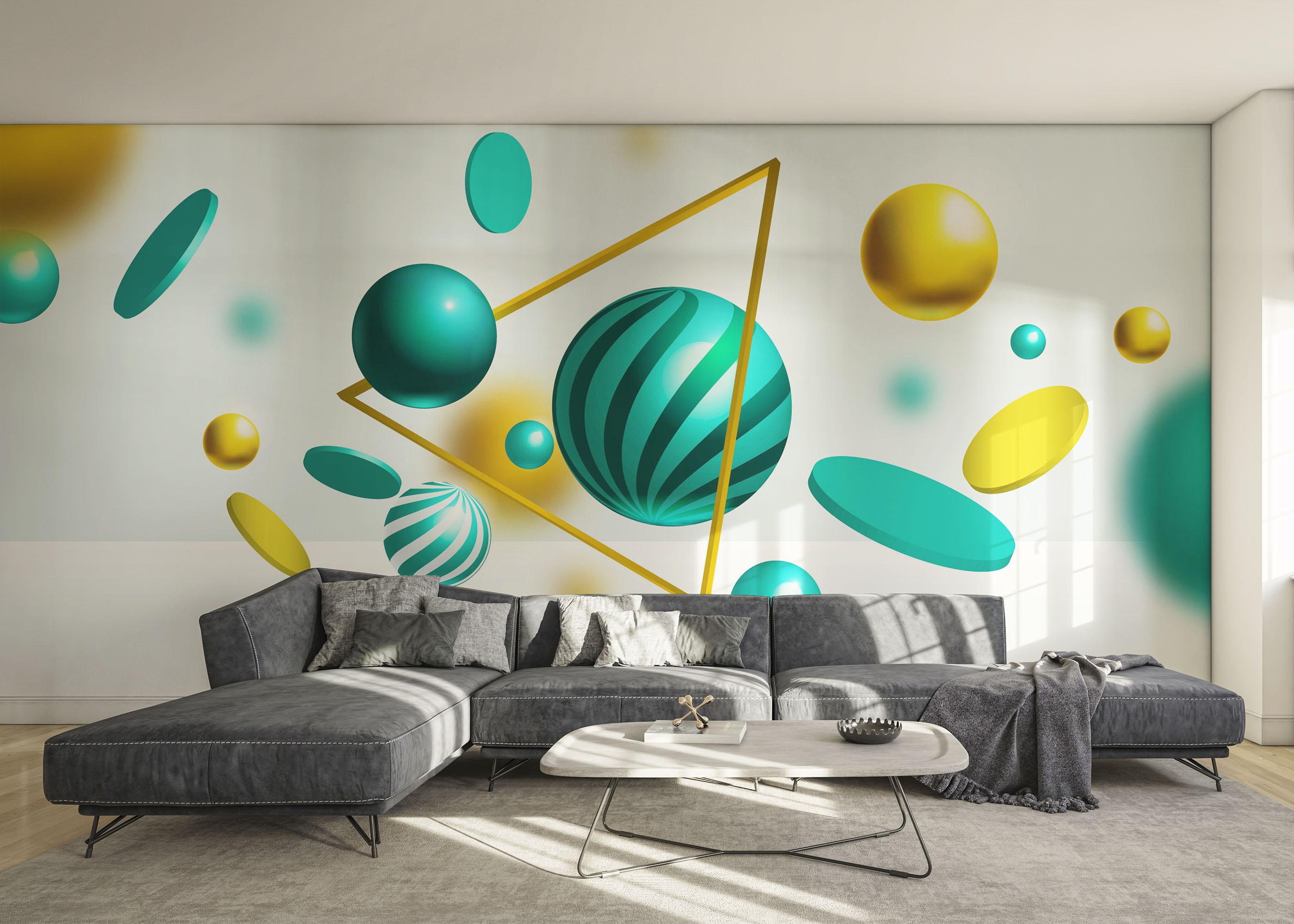 Fototapete Floating Green Balls mockup 0