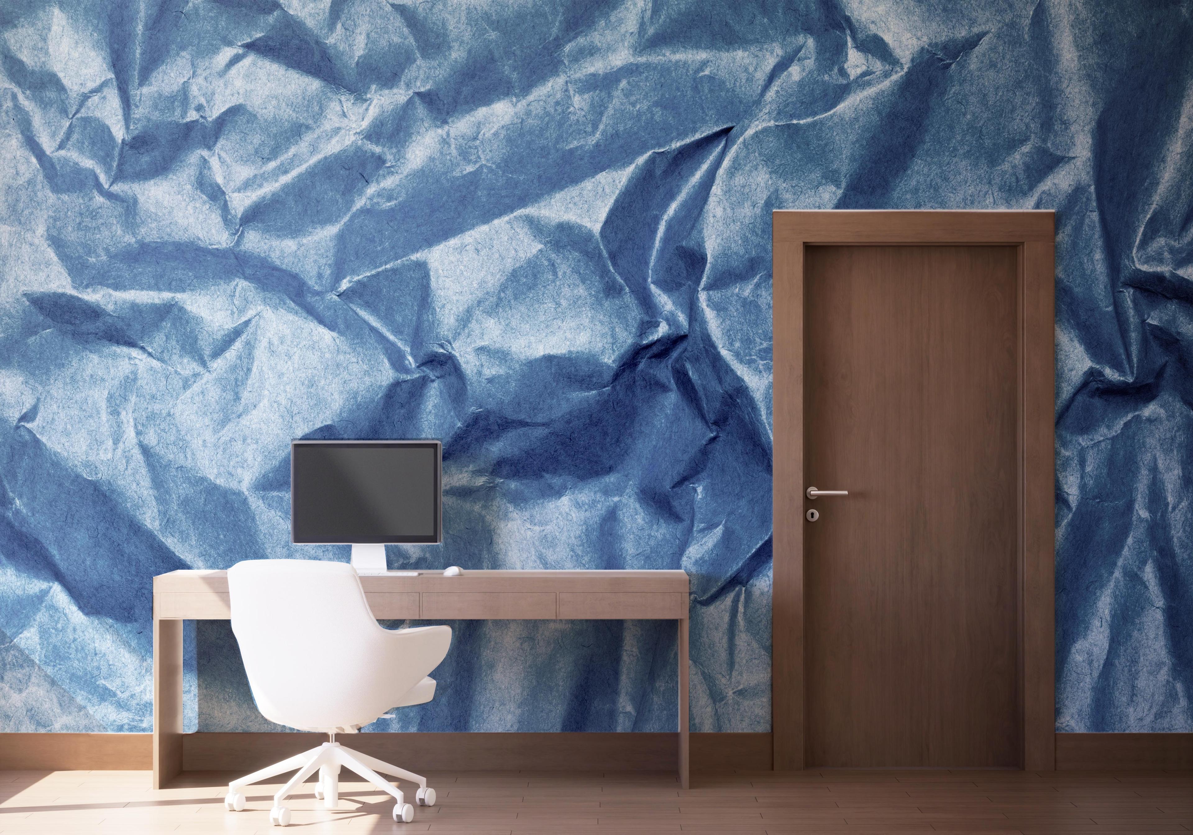 Fototapete Blue Crumpled Sheet mockup 1