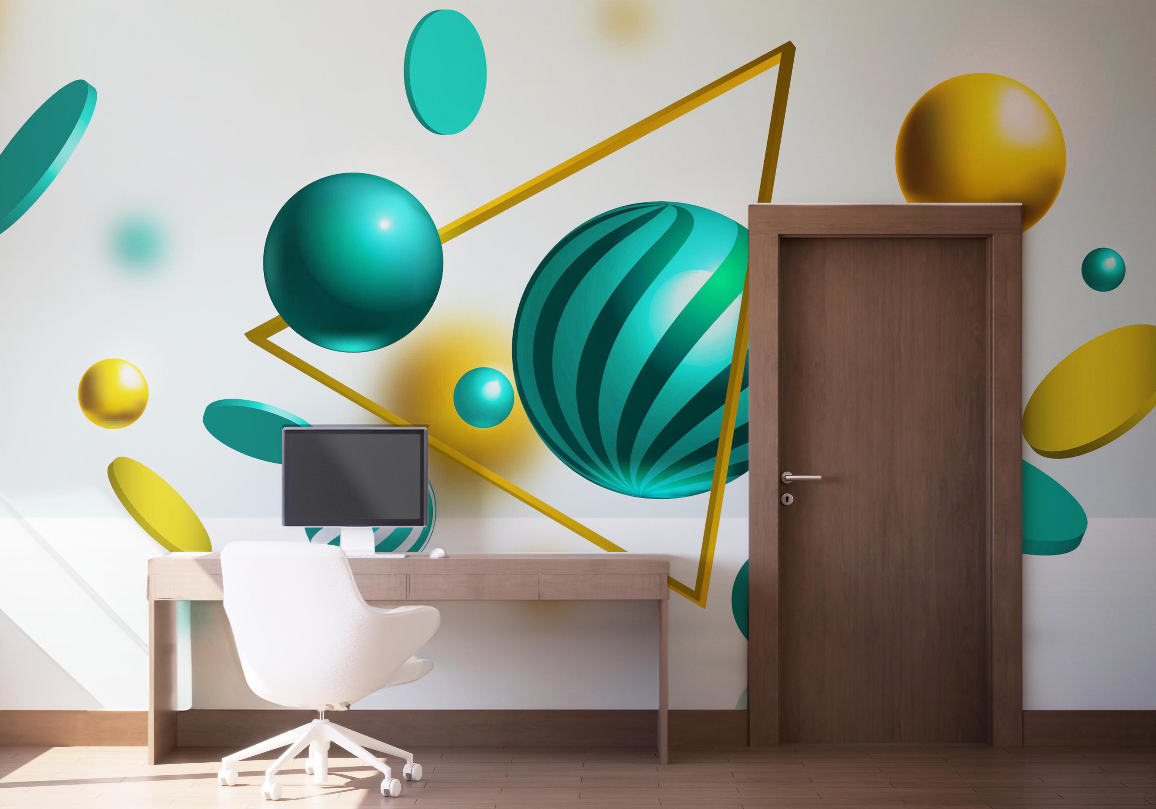 Fototapete Floating Green Balls mockup 1