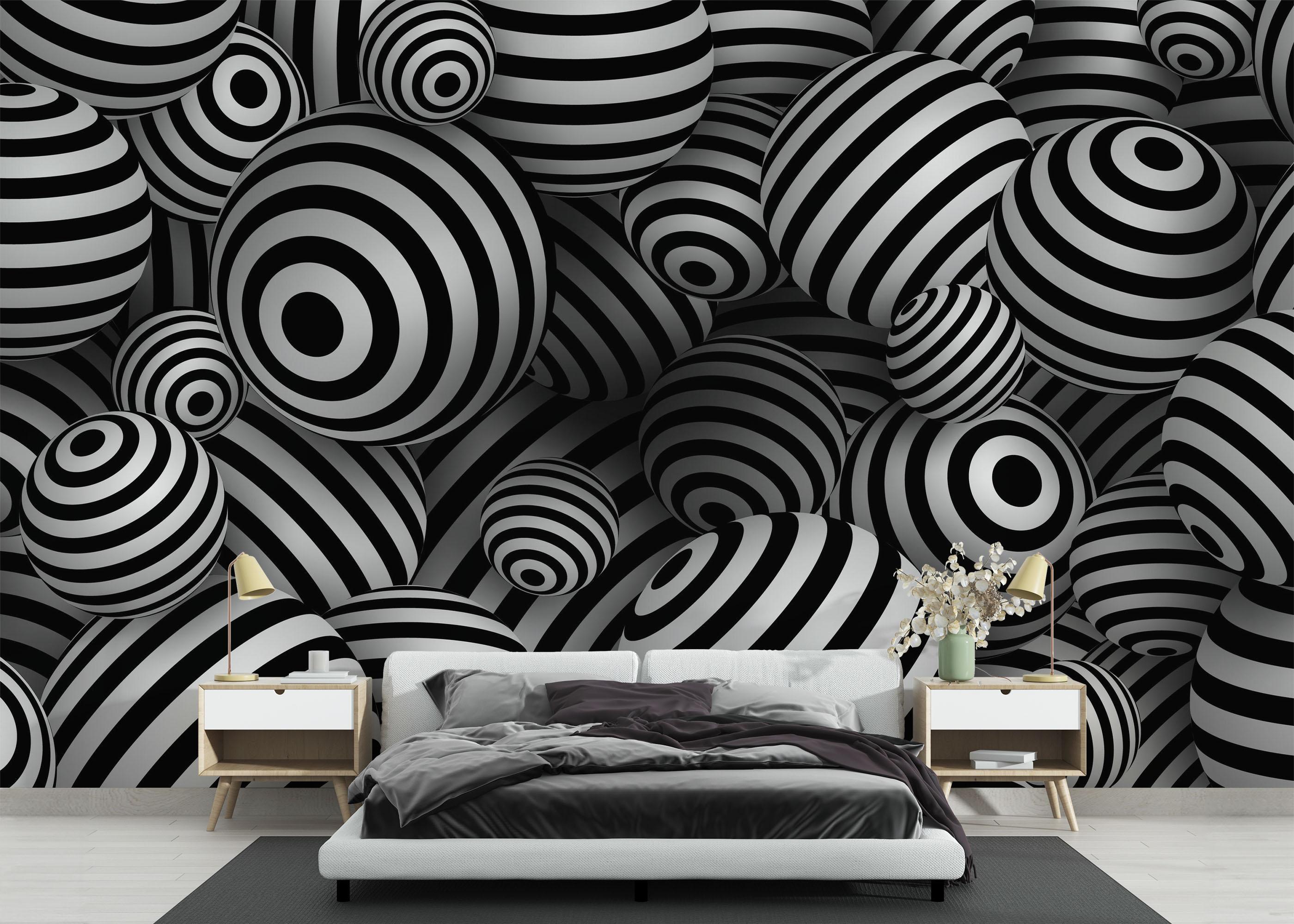 Fototapete Black White 3d Balls mockup 3