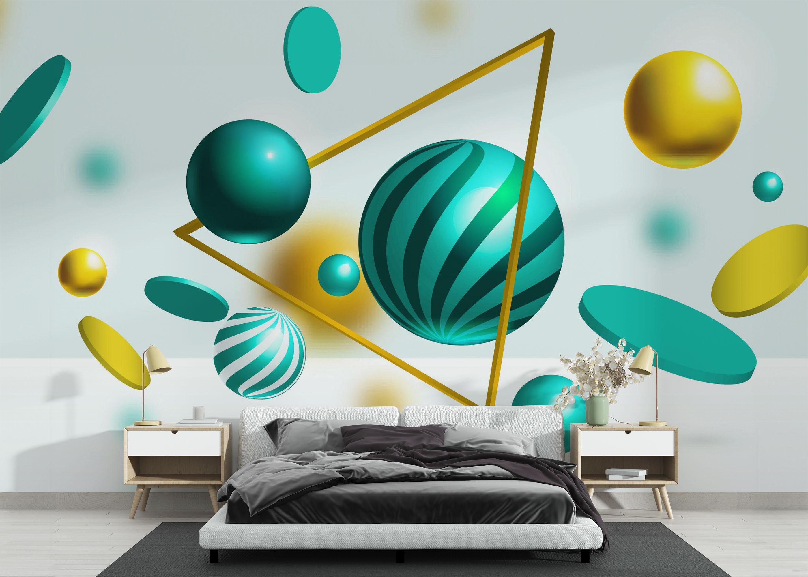 Fototapete Floating Green Balls mockup 3