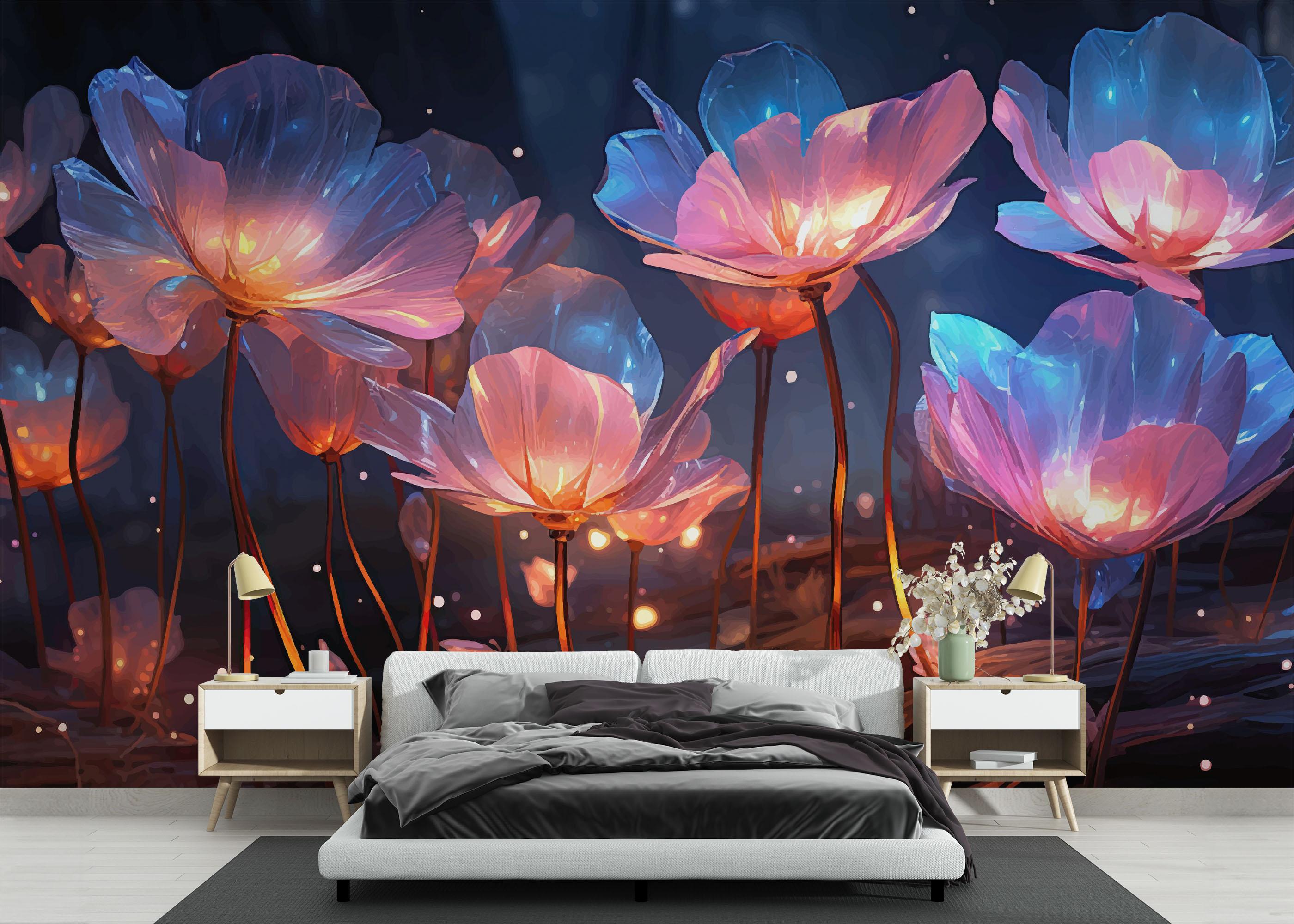 Fototapete Flower 3d Glow mockup 3
