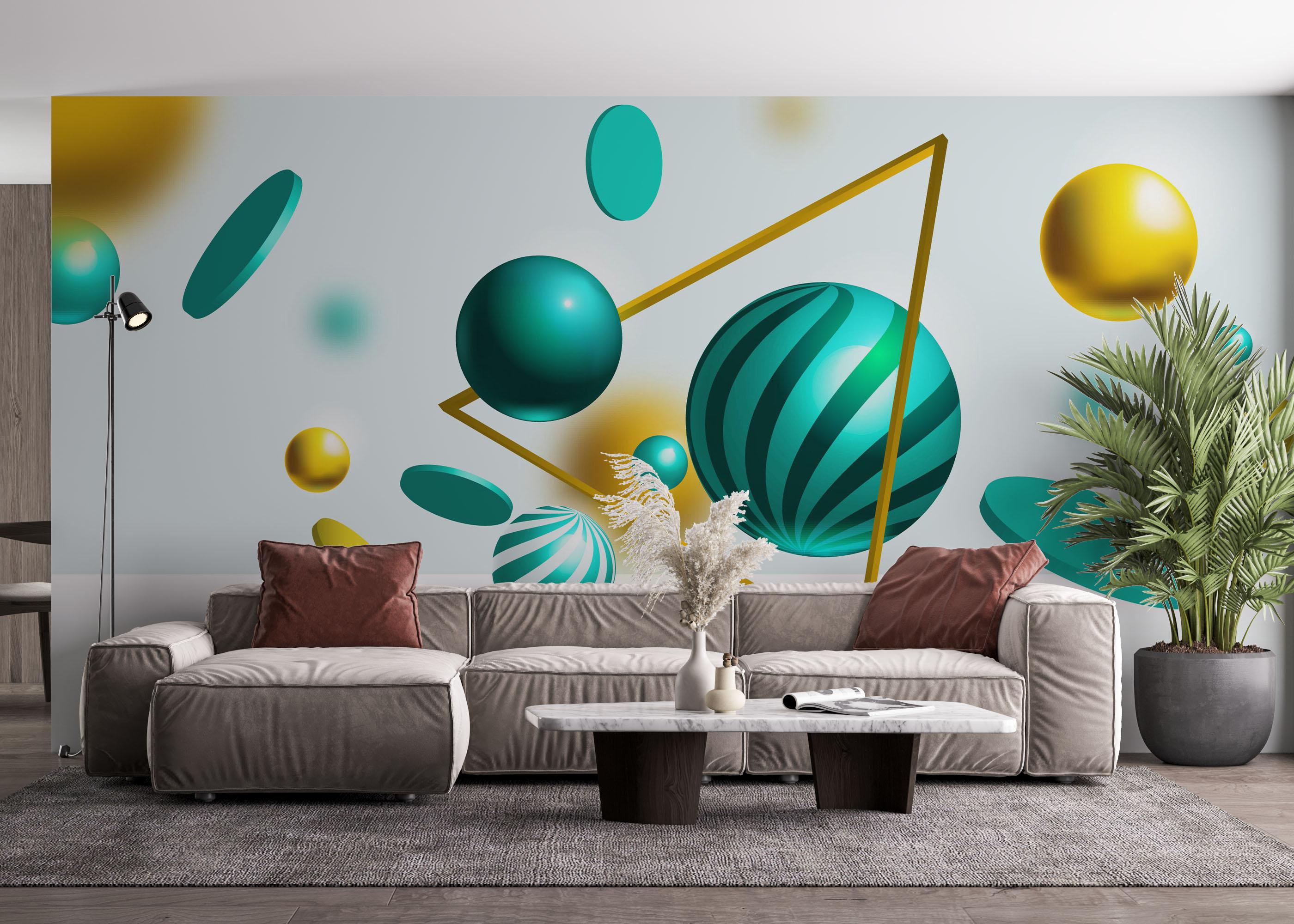 Fototapete Floating Green Balls mockup 4