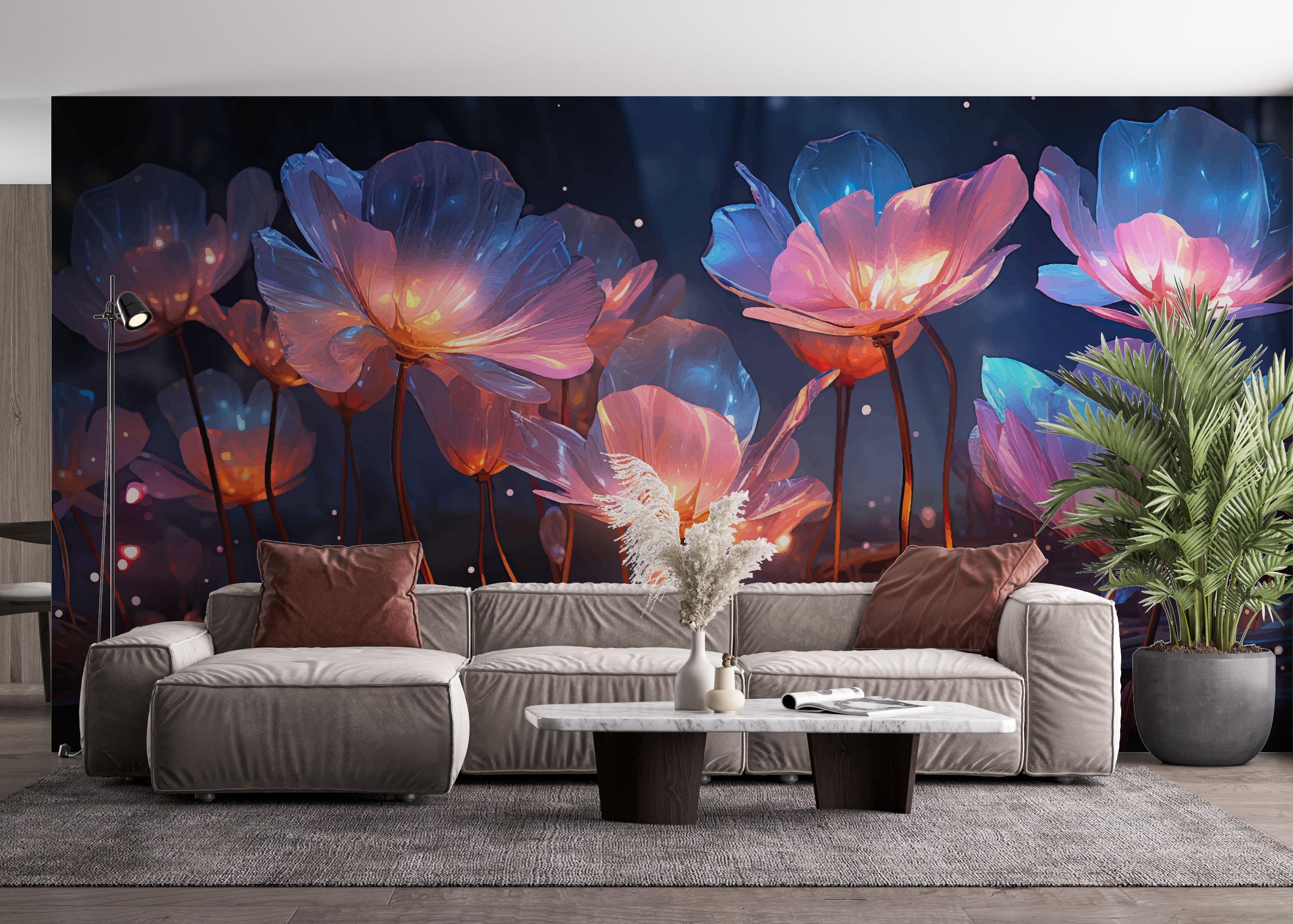 Fototapete Flower 3d Glow mockup 4