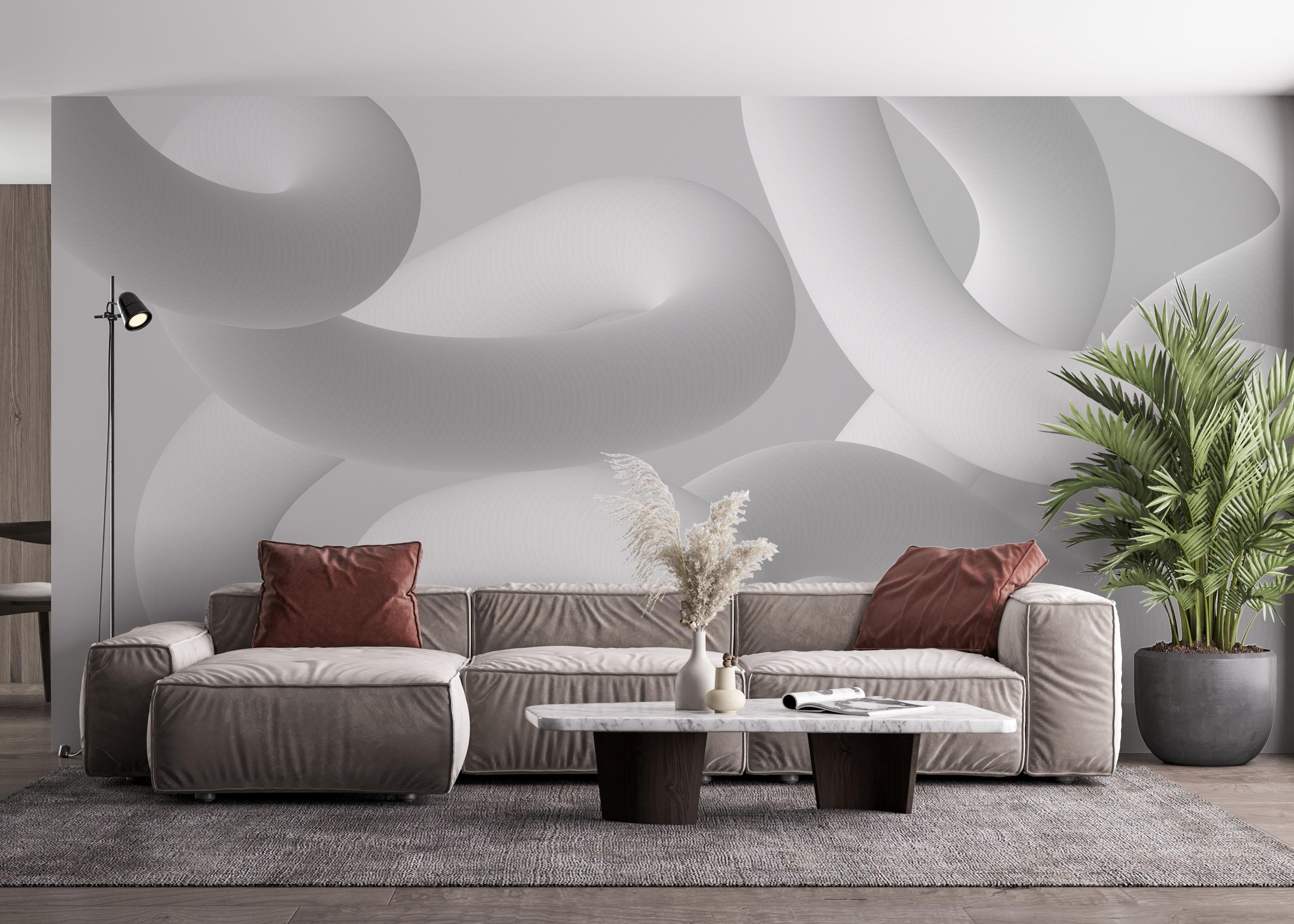 Fototapete White Grey 3d Line mockup 4