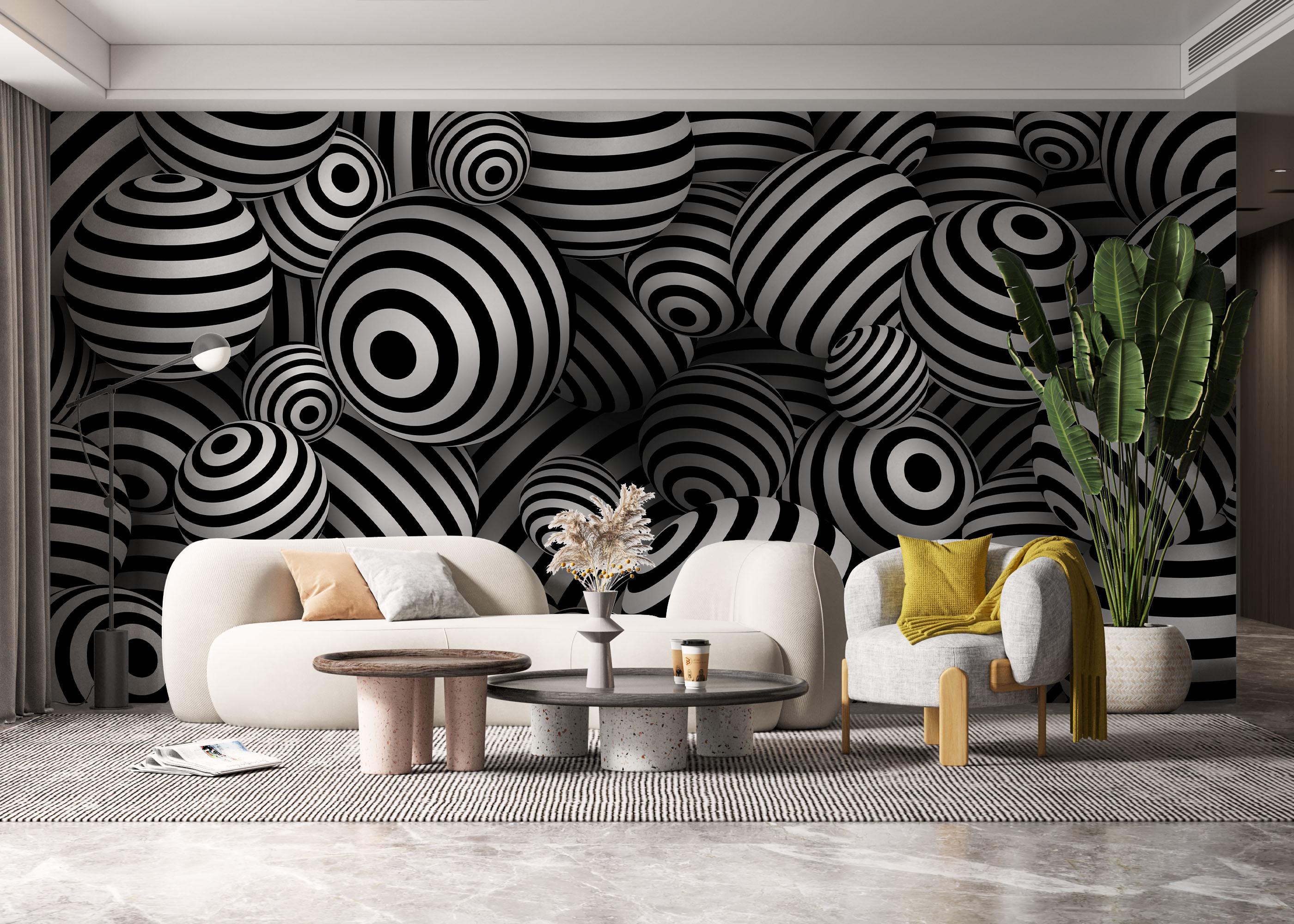 Fototapete Black White 3d Balls mockup 6