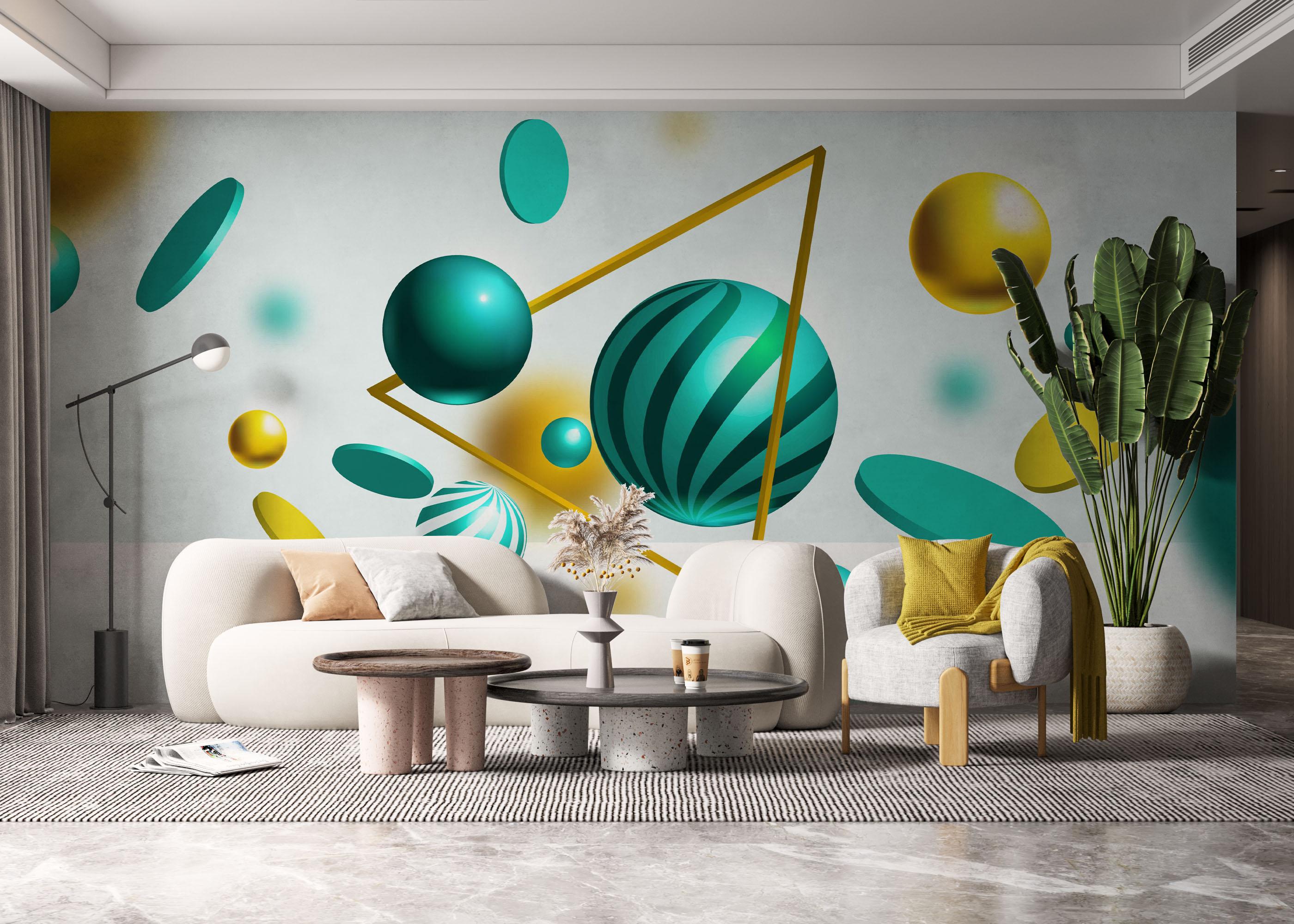 Fototapete Floating Green Balls mockup 6