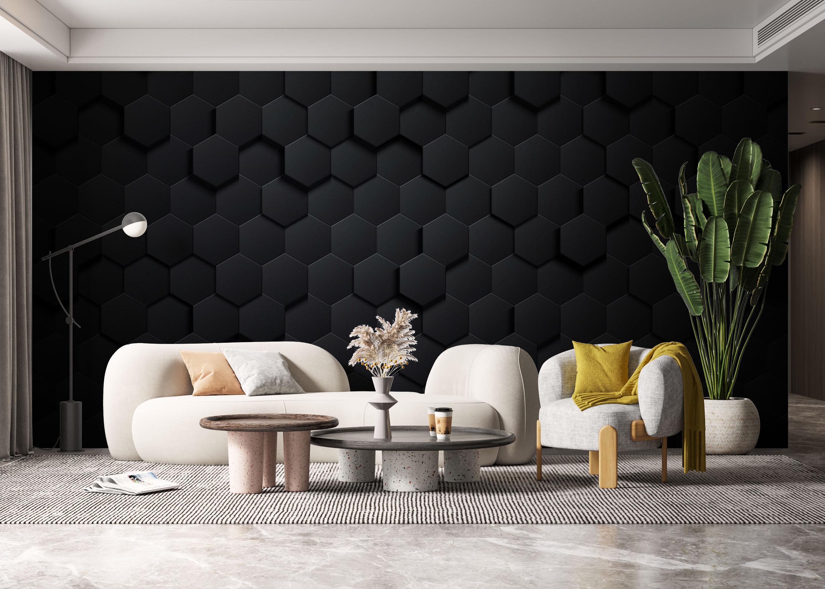 Fototapete Hexagon 3d Black Art mockup 6